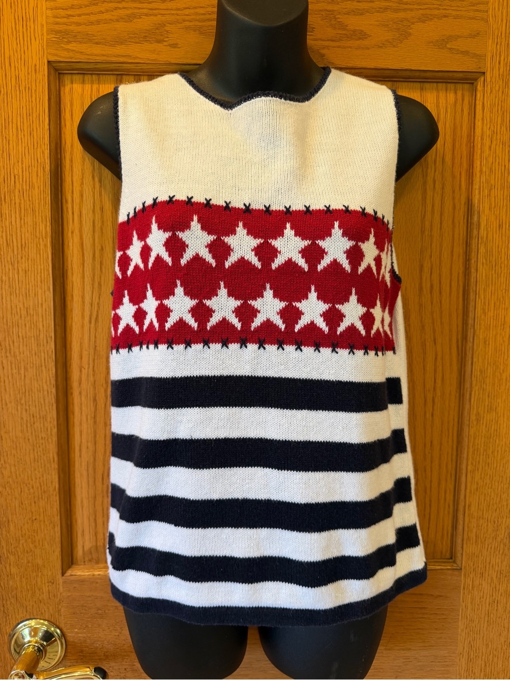 Carolyn Taylor Red White Navy Star & Stripe Knit Tank